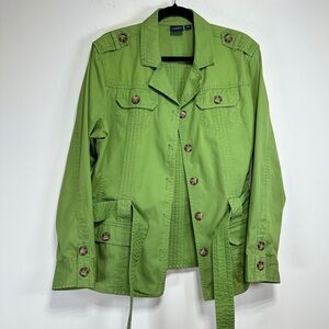 Sonoma Green Utility Jacket Cotton Belted Safari Style Lightweight Size L